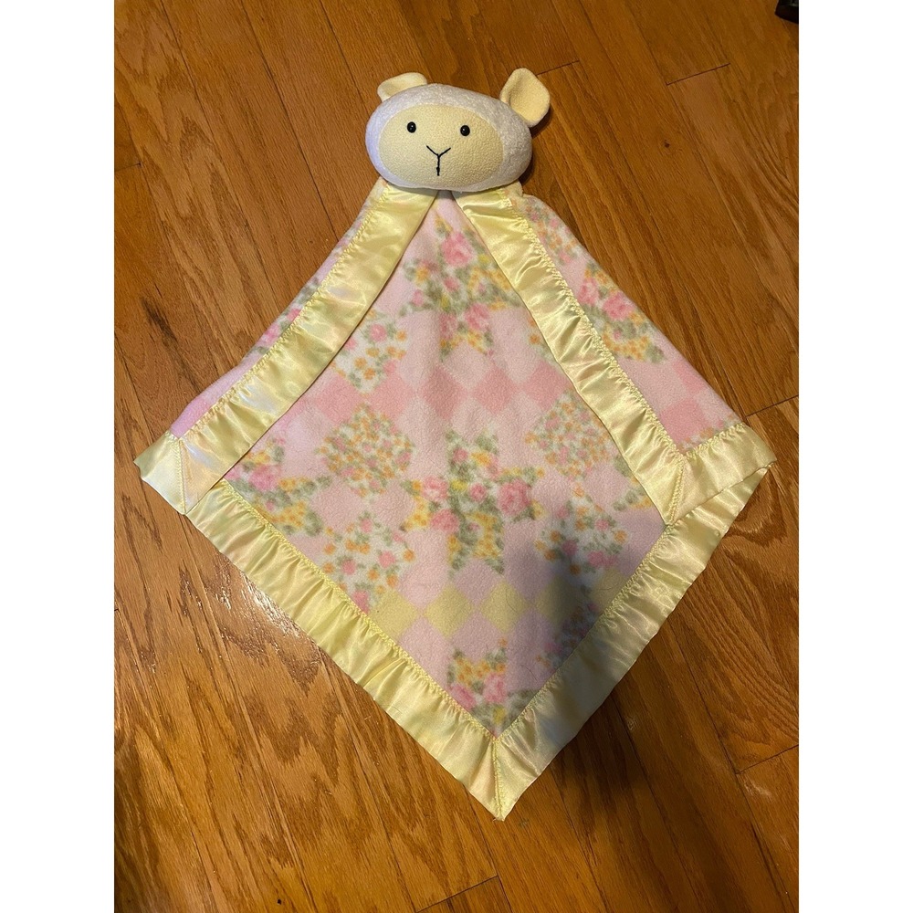 Vintage Lamb Teddy Bear Lovey‎ Satin Trim Security Blanket